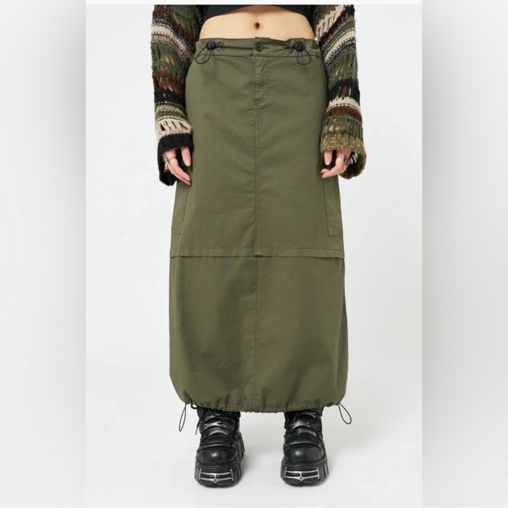Minga London Olive Green Rubi Maxi  Cargo Skirt